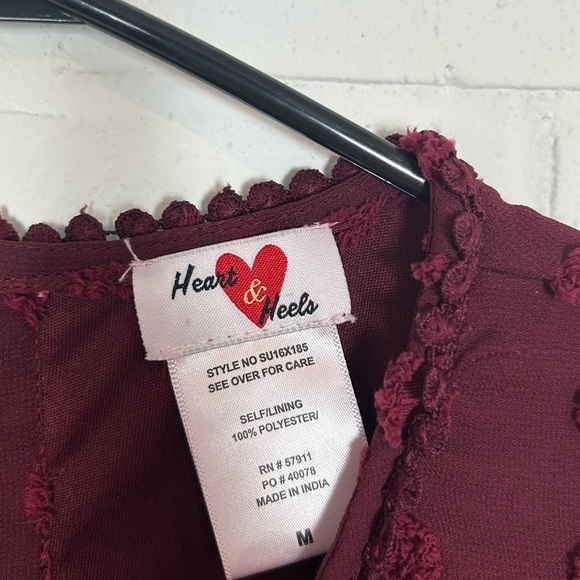 Heart & Heels Burgundy Textured Dress with Puff Short Sleeves - Picture 6 of 6